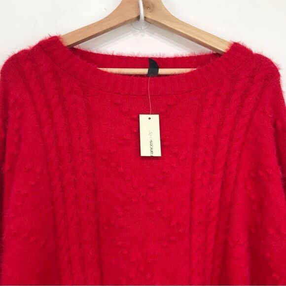 ALYA Francesca’s Red Fuzzy Diamond Pattern Knit Crewneck Sweater NEW - Picture 2 of 15